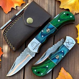 Cuchillo de caza con hoja dentada, mango verde, acero con alto contenido de carbono, grosor de 0.6 mm, cuchillo de camping, cuchillos plegables de bolsillo - Product Image 6