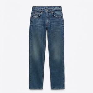 Jean en denim bleu délavé coupe droite pour homme, taille mi-haute, coupe ajustée, style streetwear décontracté, pantalon, jeans personnalisés OEM en gros - Product Image 5