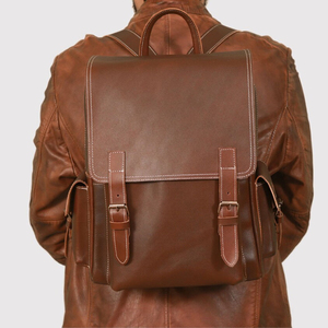 Vintage Genuine Leather <b>Backpack</b> Soft Handle Hasp Closure Unisex Daily Use 20-35L Capacity Cowhide <b>Travel</b> Hiking <b>Bag</b> - Product Image 4