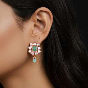 Ensemble collier et boucles d'oreilles classiques pour occasions spéciales, créés en argent sterling 925 Gajaah pour femmes, style nuptial - Product Image 2