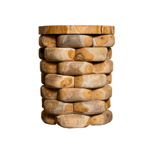 Tabouret empilable ARTERRA Premium en teck, finition galet, rustique, artisanal, texture naturelle, robuste, écologique, pour villa - Product Image 1