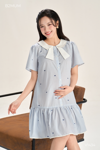 Vestido de Maternidad B2 MUM V1434 de Lino Suave, Tejido Transpirable Ecológico, Detalle de Lazo, Silueta en A, Cintura Elástica Ajustable - Product Image 5