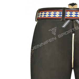 Shorts bavarois taille haute en cuir véritable, style bermuda décontracté, broderie artisanale en daim de vache véritable - Product Image 5