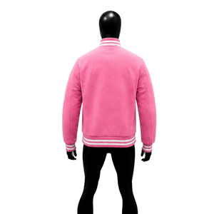 Chaqueta Varsity Premium de Lana Rosa para Hombre y Mujer, Chaqueta de Béisbol Personalizada con Letras, Cuello, Puños y Dobladillo Ribeteados con Rayas Blancas - Product Image 2
