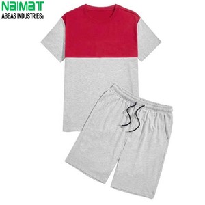 NAIMAT เสื้อยืดออกกำลังกายผู้ชายแบบถักสีตัดต่อสีเทาเหลืองคอกลมแขนสั้นเสื้อเชิ้ตแขนสั้นกางเกงขาสั้นมีเชือกผูกระบายอากาศได้ดีสำหรับฤดูร้อน - Product Image 2