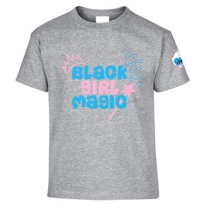 Women's Heather Gray Black Girl Magic Embroidered T <b>Shirt</b> with Blue Pink Lettering Crown <b>Star</b> Design Short Sleeve Crew Neck - Product Image 1