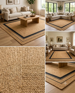 Natural Tan Jute Area <b>Rug</b> Handwoven with Black Border Farmhouse Boho <b>Rustic</b> Living Room Hall Natural Fiber Floor Carpet - Product Image 6