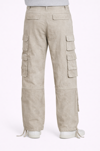 Pantalones Cargo Utilitarios Multibolsillos para Hombre, Color Beige Piedra, Corte Relajado, Algodón Resistente, Estilo Casual Urbano con Solapa - Product Image 3