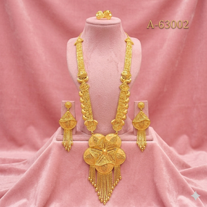 Ethnic Handmade Gold & <b>Silver</b> <b>Necklace</b> <b>Set</b> with Earrings Traditional Indian Design A-63005 - Product Image 4