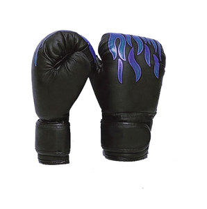 Gants de boxe en cuir PU noir avec sangle de poignet réglable, imprimé flamme violette, fermeture auto-agrippante, emballage personnalisable pour - Product Image 1