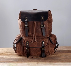 Leather <b>Canvas</b> Backpack Fashion Genuine Leather Waterproof Zipper Travel School <b>Laptop</b> <b>Bag</b> Wholesale Bulk OEM Manufacturer - Product Image 1