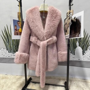 Abrigo de Piel Sintética Ecológico para Mujer, Estilo Casual, Largo Medio, Manga Larga, Color Sólido, Grueso y Cálido para Invierno, con Cinturón y Ribete de Piel - Product Image 5