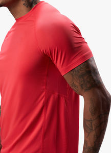 mens <b>red</b> athletic t <b>shirt</b> performance fit short sleeve breathable polyester custom logo training gym wear bulk supply - Product Image 5