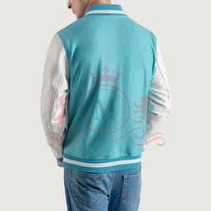 Chaqueta Letterman Verde Menta Directo de Fábrica, Tela Ligera, Cuello Acanalado, Ropa Casual Cómoda - Product Image 3