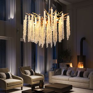 Lampadario a Sospensione Moderno Dorato da 24 Pollici con Fili di Cristallo a Cascata, Illuminazione di Alta Gamma per Soggiorno e Sala da Pranzo - Product Image 2