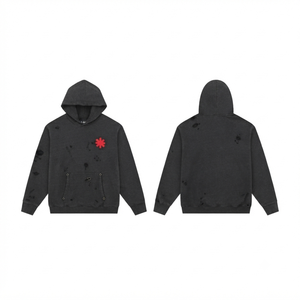 Sudadera con Capucha Oversize Personalizada de Felpa Cepillada con Efecto Desgastado Carbón, Unisex, Estilo Urbano, Grunge, Invierno, Transpirable - Product Image 1