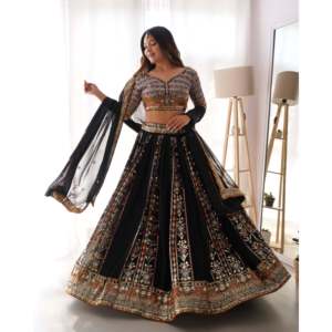 ปาร์ตี้ตอนเย็นสวม lehenga choli กับด้ายและลำดับการทำงาน - Product Image 4