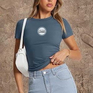 T-shirts personnalisés avec logo pour femmes / T-shirt en jersey pour femmes, coupe standard, manches courtes, col rond, longueur longue - Product Image 6
