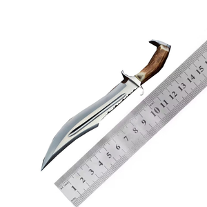 Couteau de chasse en acier inoxydable avec manche en bois, bord partiellement dentelé, couteau de camping d'extérieur, 1 pièce, lame durable - Product Image 2