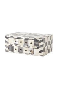 Wooden Checkered Storage Drawer Chest with 4 Drawers Stylish Elegant Home Decor Accent Piece Geometric Design Storage Unit Home - Product Image 6