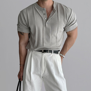 Camiseta de Punto Dobby para Hombre, Texturizada, Transpirable, Informal, Verano, Logotipo Personalizado, OEM, Venta al Por Mayor - Product Image 1
