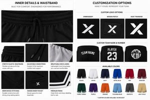Shorts de basket-ball en maille noire X Sports City, unisexe, taille élastique, respirant, séchage rapide, polyester, toutes saisons, adulte, taille standard - Product Image 4