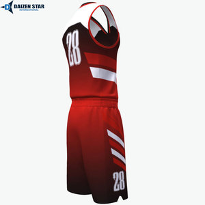 Custom Basketball Jersey Set Red Black V-Neck Sleeveless Heat-Transfer Printed Mesh Moisture Wicking Polyester Elastic Waist - Product Image 3