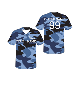 Maillot de baseball personnalisé bleu camouflage, boutonné, uniforme d'équipe, nom et numéro personnalisés, sublimation, chemise de sport de baseball - Product Image 1