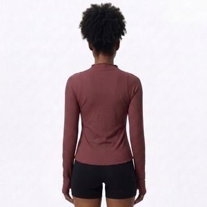 Custom Thumbhole Ribbed <b>Mock</b> <b>Neck</b> Athletic Long Sleeve <b>Top</b> Private Label - Product Image 2