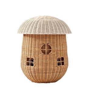 Mushroom House Rattan Storage <b>Basket</b> <b>with</b> <b>Lid</b> Woven Cute Toadstool Toy Organizer Bin Fairycore Nursery Hamper - Product Image 3