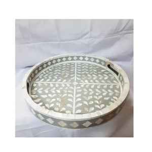 Plateaux de service et de rangement de luxe en résine et nacre, finition polie, pour le Ramadan et l'Aïd, assiettes rondes tendance pour la table - Product Image 5