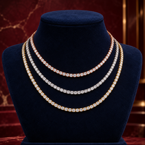 Collar de Diamantes Naturales de Corte Redondo Brillante para Mujer |   Cadena de Tenis de Oro de 9 Quilates de 16 Pulgadas, 0.10 Quilates, 3 mm, 13 Quilates, Joyería Fina para Comercio de Exportación - Product Image 3