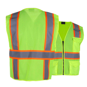 เสื้อกั๊กนิรภัยสะท้อนแสงสีเขียวแบบตาข่าย มีกระเป๋าและซิปปิด ระดับ Class 1 สำหรับงานอุตสาหกรรม - Product Image 3