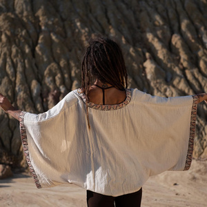 Women Oversized Cotton Batwing Top with Tribal Inspired Trim for Relaxed and Stylish Wear Free Size - Product Image 2