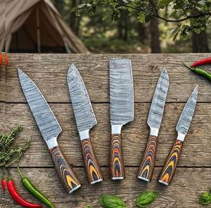 Steel Craft International Hand Forged 5-Piece Damascus Steel Chef <b>Knife</b> Set Wooden Handles <b>Sharp</b> Blades Ambidextrous - Product Image 3