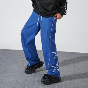 Pantalon de jogging décontracté pour homme, bleu, brodé d'étoiles, taille élastique, respirant, en polyester mi-lourd - Product Image 6