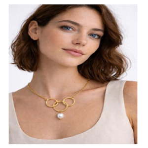 Collar con Colgante Geométrico Chapado en Oro para Mujer, con Perla de Agua Dulce, Cadena Minimalista, Joyería para Uso Diario - Product Image 2