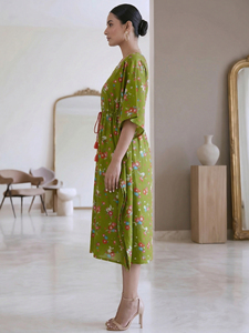 Caftán de Maternidad con Estampado Floral Verde, Cuello de Algodón, Manga Kimono, Ropa Cómoda para Lactancia, Uso Diario, Conjuntos de Mujer para Verano - Product Image 2