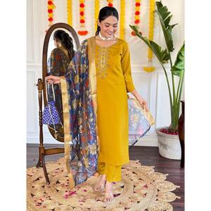 Magnifique ensemble haut et bas en tissu mousseline de soie taille XL avec dupatta pour tenue de soirée - Product Image 2