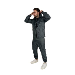 Chándal con Capucha para Hombre, Color Negro, Ligero, de Poliéster, Casual, Cierre de Cremallera Completo, Bolsillos Laterales, Color Sólido, para Otoño - Product Image 6
