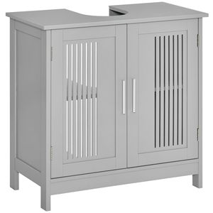 Piedistallo moderno 2 porte per bagno grigio sotto il lavandino mobile con ripiani regolabili Design mobili - Product Image 1