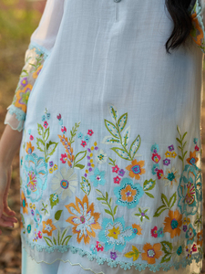 Conjunto de Kurti Bordado de Manga Larga para Mujer, Atuendo Floral Transpirable de Tela Mul Chanderi para Eid, Ramadán, Fiestas y Bodas - Product Image 6