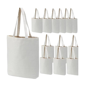 Bolsa de compras de lona lisa de algodón reciclado con logotipo personalizado, bolsas de regalo promocionales con mango estampado de frutas, empaquetadas a granel - Product Image 1