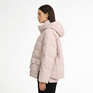 New Women's 90% Duck Woven Zipper Breathable Windproof Thick Short Puffer Hooded Winter Coat Casual Loose Pockets Hat - Product Image 6