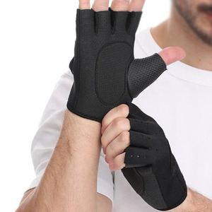 Gants de musculation unisexes en néoprène rembourrés, support de poignet, protection respirante de la paume, fermeture auto-agrippante, emballage personnalisable, noir - Product Image 2