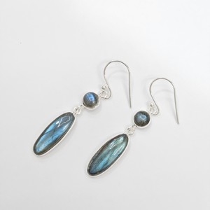 Labradorite Drop <b>Dangle</b> <b>Earrings</b> 925 Sterling <b>Silver</b> Bezel Set Oval and Round Gemstone Jewelry for Women - Product Image 5
