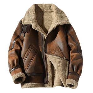 <b>Men's</b> Vintage Winter Bomber Parka Heavy Wool Faux <b>Leather</b> Fur Lining Waterproof Windproof Streetwear Style Custom Color Service - Product Image 1