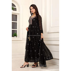 VESTIDO FOX GEORGETTE CON TRABAJO DE SECUENCIA DE 5MM CON MANGAS COMPLETAS CON REBORDE CON INTERIOR DE SEDA (TOTALMENTE COSTADO - Product Image 1