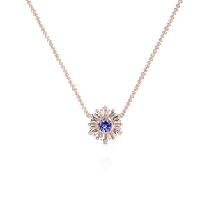 Collier en or pur 18 carats avec pierre précieuse tanzanite, design soleil, diamant naturel, chaîne halo, pendentif pour femme, cadeau d'anniversaire - Product Image 2