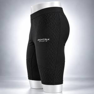 Shorts de cyclisme pour homme, à compression, longueur genou, taille élastique, couleur noire unie - Product Image 3